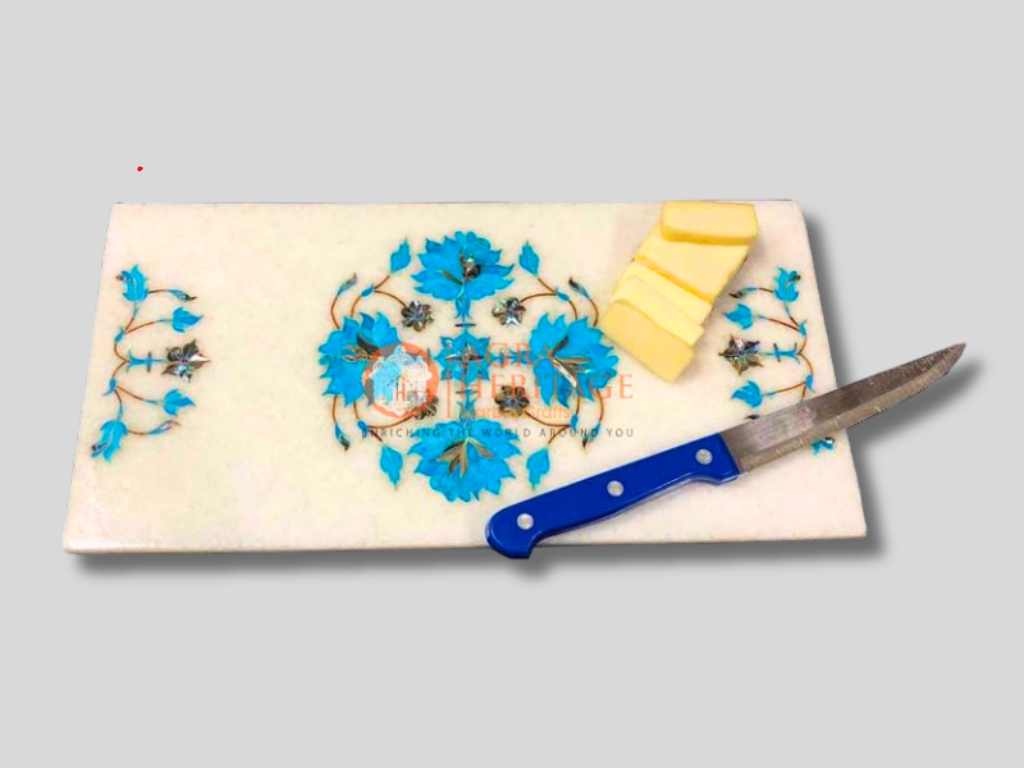 Marble Cheese Cutting Board Turquoise Inlay Floral Arts